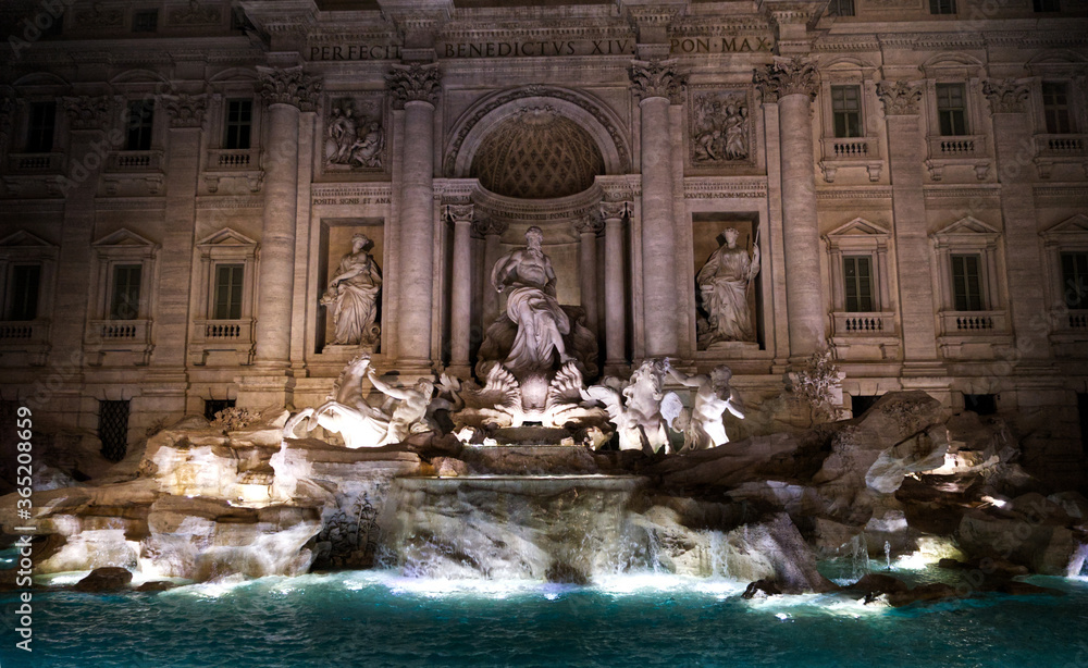 Di Trevi fountain at night in Rome Italy