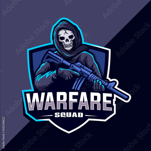 Skull squad with gun mascot esport logo