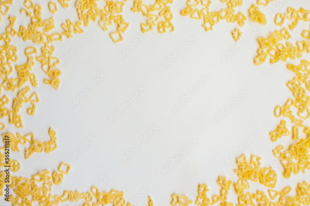 Macaroni in the form of different figures. Small figures made of durum wheat. Children's macaroni. Macaroni in the form of different figures. Small figures made of durum wheat. Children's macaroni.