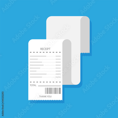 Flat design of blank receipt. Paper financial check or bill template. Vector illustration. Isolated