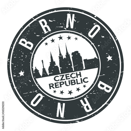 Brno Czech Republic Europe Round Stamp Icon Skyline City badge.