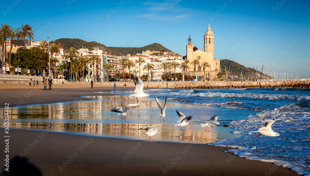 Sitges is a town near Barcelona in Catalunya, Spain. It is famous for its beaches and nightlife.