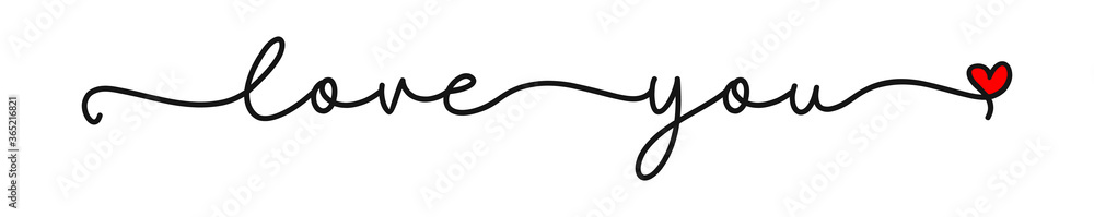 LOVE YOU. Continuous line script. Cursive text love you. Lettering vector illustration for poster, card, banner valentine day, wedding. Hand drawn word - love you, red heart. Print for tee, t-shirt. LOVE YOU. Continuous line script. Cursive text love you. Lettering vector illustration for poster, card, banner valentine day, wedding. Hand drawn word - love you, red heart. Print for tee, t-shirt.
