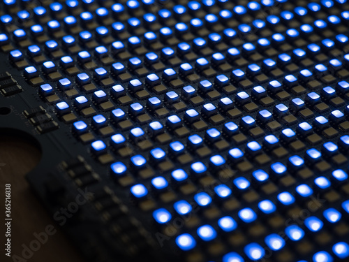 Closeup of LED video screen array lit up