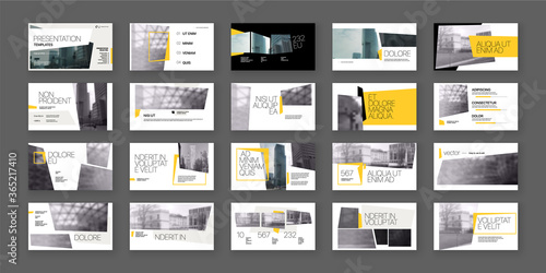 Geometric Yellow Presentation Element Templates. Vector infographics.