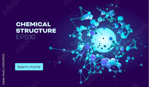 Chemical structure for medical design. Abstract color background. Scientific research. Molecular engineering vector concept. Molecular structure background. 3d vector.