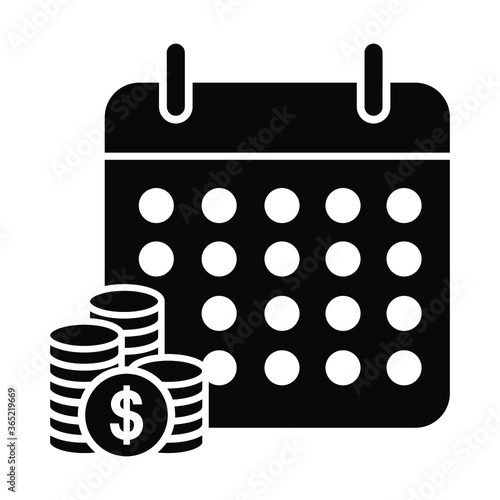 Payout schedule vector icon.  Financial calendar sign. Salary date symbol. Charging money logo.