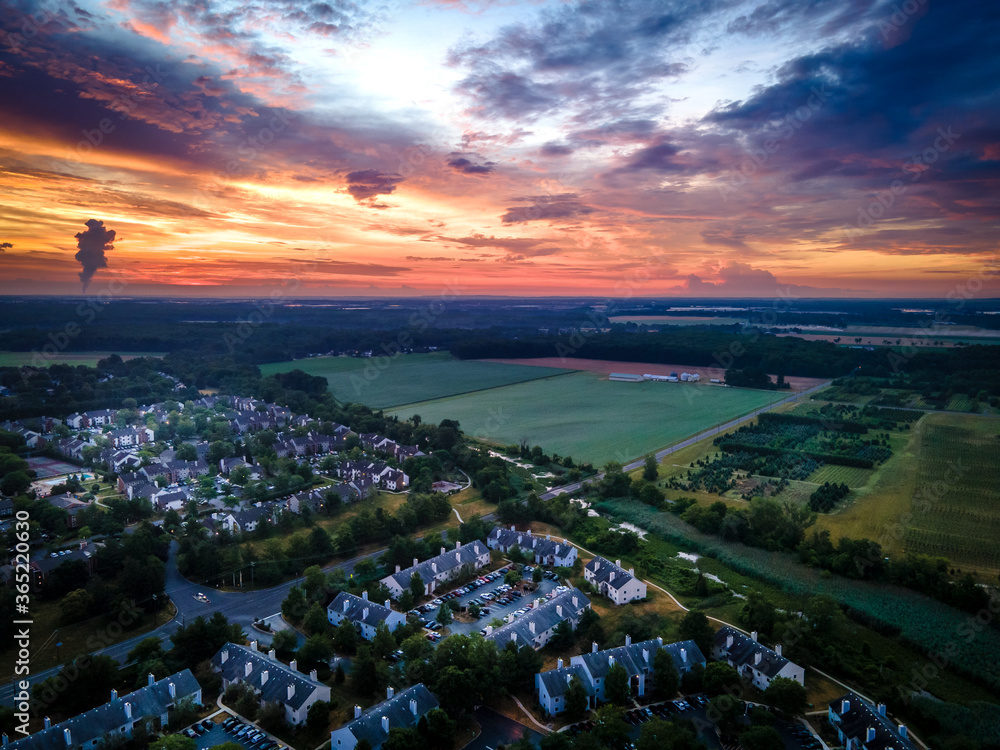 Fototapeta premium Aerial Sunrise in Plainsboro Princeton New Jersey