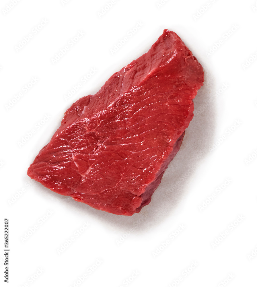 Raw steak in a studio setting, isolated on white