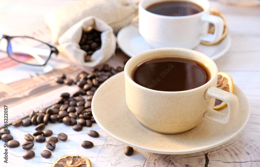cup of coffee with beans cup of coffee with beans