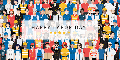 Cartoon character with professional worker in happy labor day festival design vector