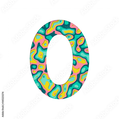 Paper cut out number 0. Multilayer paper efferct isolated on white background. Colorful numbers. Decoration element for design for birthday or greetings and t-shirt.