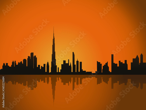 vector illustration background dubai uae night sunset uae united arab emirates