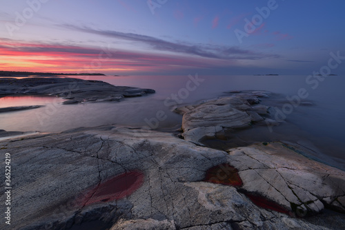 Rocky shore of the orthern lake at dawn, lake Ladoga