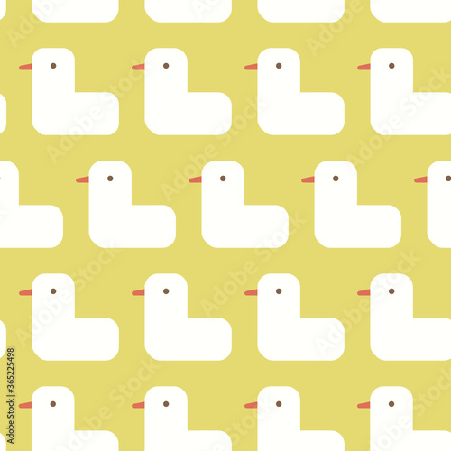 Cute white retro ducks seamless pattern design on yellow background. Perfect for fabric, textile, kids fashion. Surface pattern design.