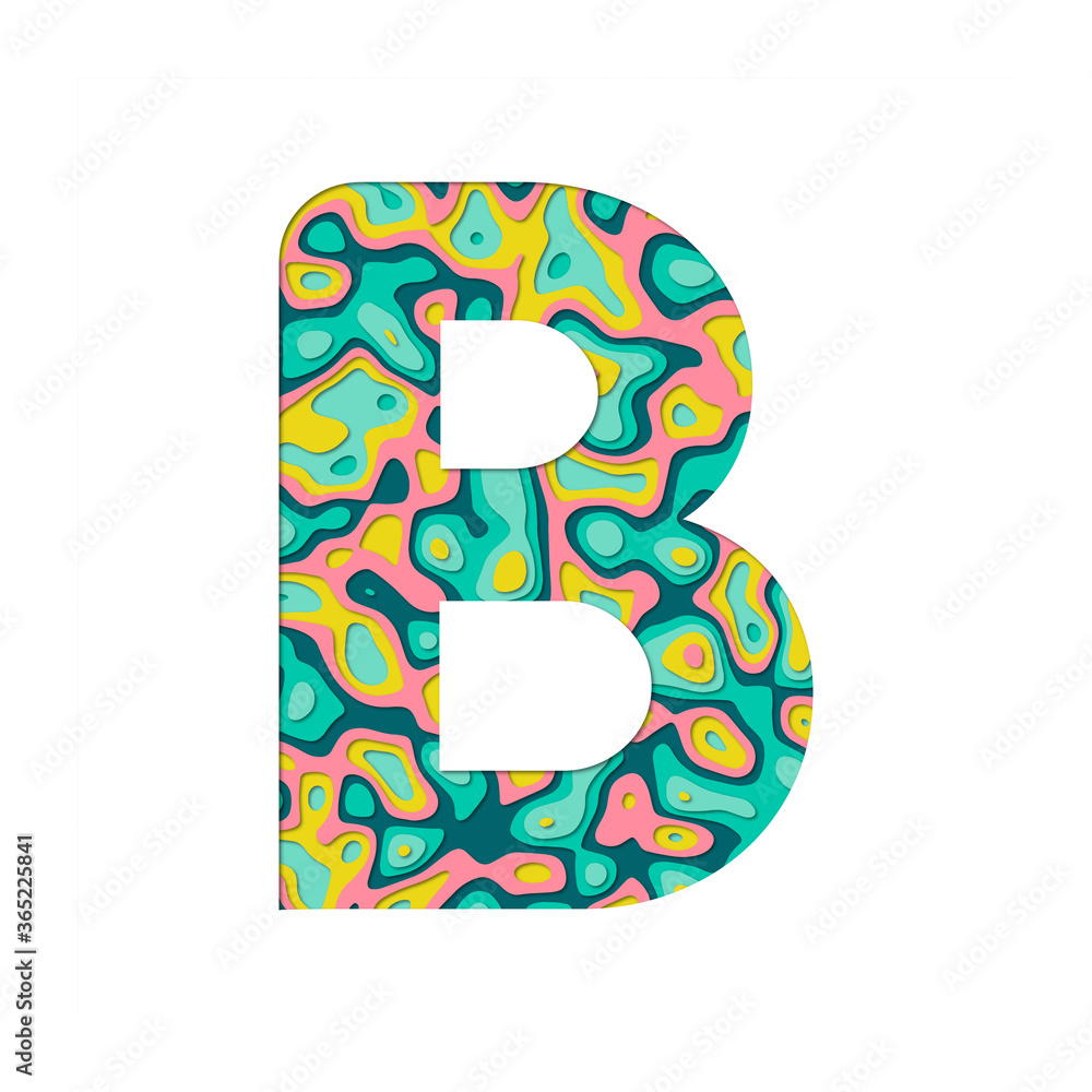 Paper cut out letter B. Multilayer paper efferct isolated on white background. Colorful character font alphabet letters. Decoration element for design for birthday or greetings and t-shirt. Paper cut out letter B. Multilayer paper efferct isolated on white background. Colorful character font alphabet letters. Decoration element for design for birthday or greetings and t-shirt.