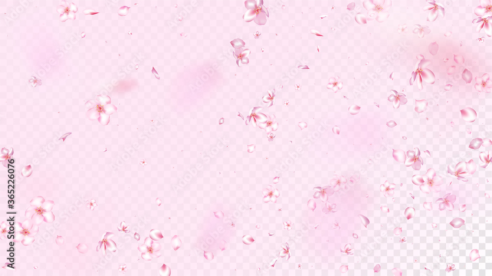 Nice Sakura Blossom Isolated Vector. Pastel Showering 3d Petals Wedding Frame. Japanese Funky Flowers Illustration. Valentine, Mother's Day Beautiful Nice Sakura Blossom Isolated on Rose
