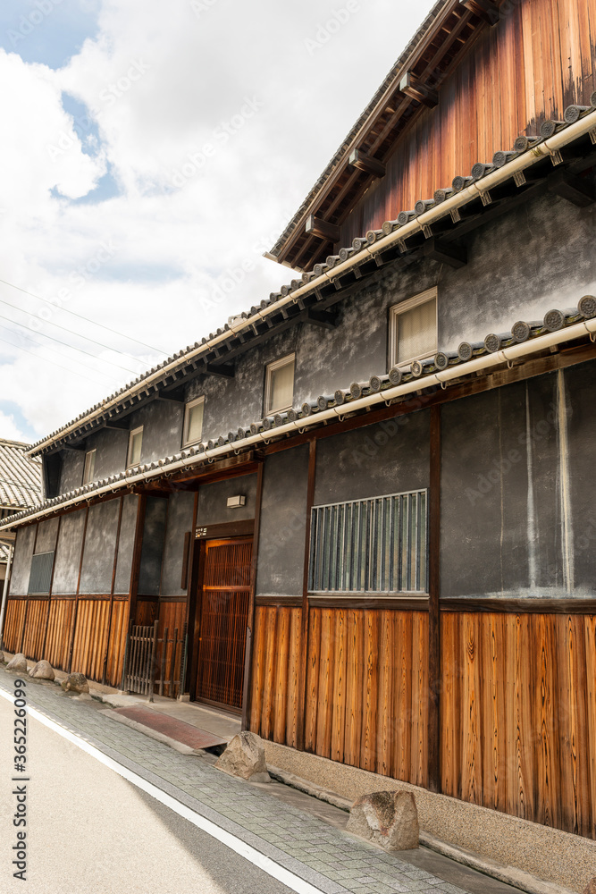 Street view of an old and traditional sake brewery house in Ikeda city, Osaka, Japan