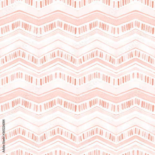 Coral pink watercolor zig zag seamless pattern. Hand painted modern geometric ornament.