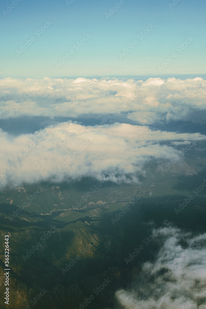 Mountain landscape and cloudscape, aerial view