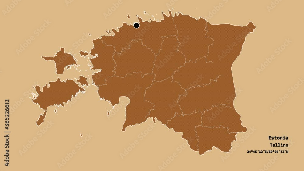 Rapla, county of Estonia, with its capital, localized, outlined and zoomed with informative overlays on a solid patterned map in the Stereographic projection. Animation 3D Rapla, county of Estonia, with its capital, localized, outlined and zoomed with informative overlays on a solid patterned map in the Stereographic projection. Animation 3D