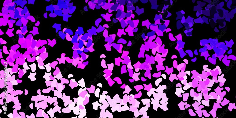 Dark purple, pink vector texture with memphis shapes.