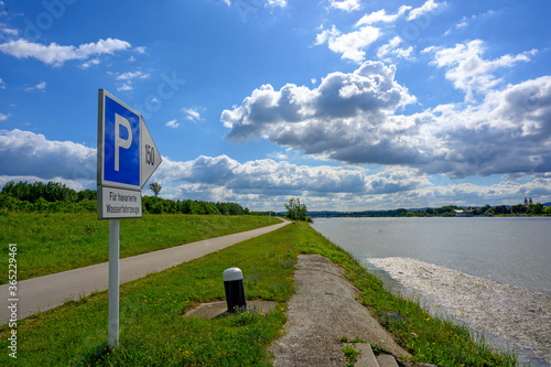 Embankement of the river danube with parking sign for stricken vessel photo