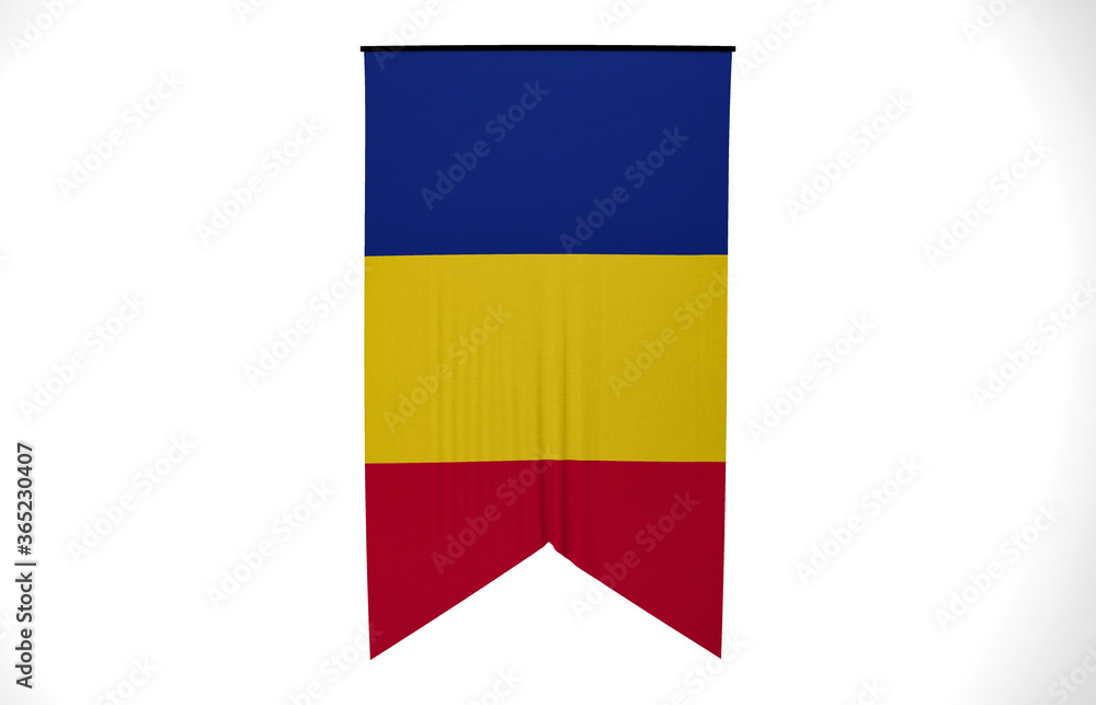 Romania Flag, Wavy Fabric Flag, 3D Render Romania Flag, Wavy Fabric Flag, 3D Render