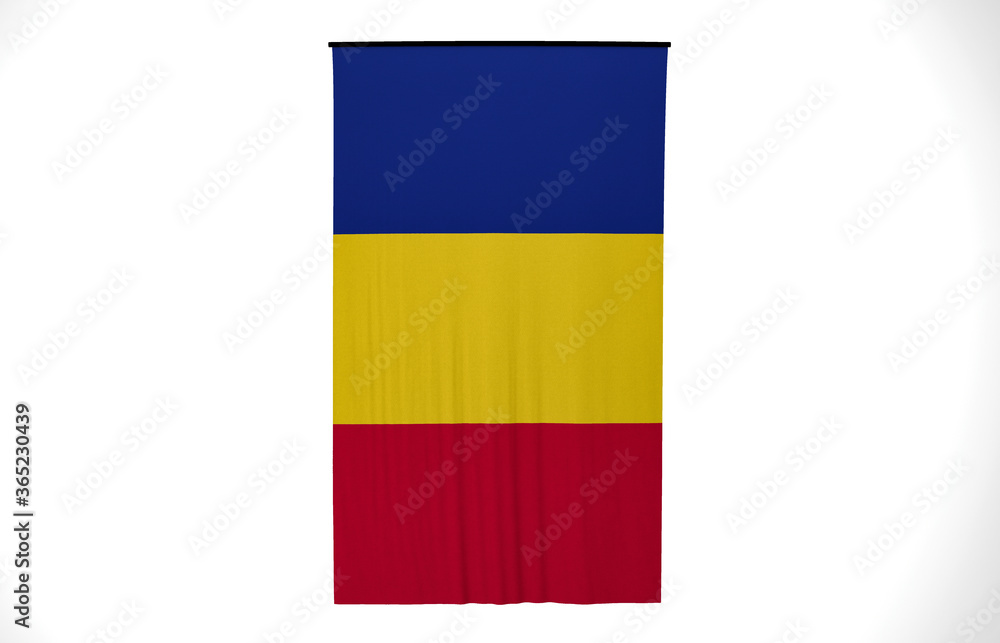 Romania Flag, Wavy Fabric Flag, 3D Render Romania Flag, Wavy Fabric Flag, 3D Render