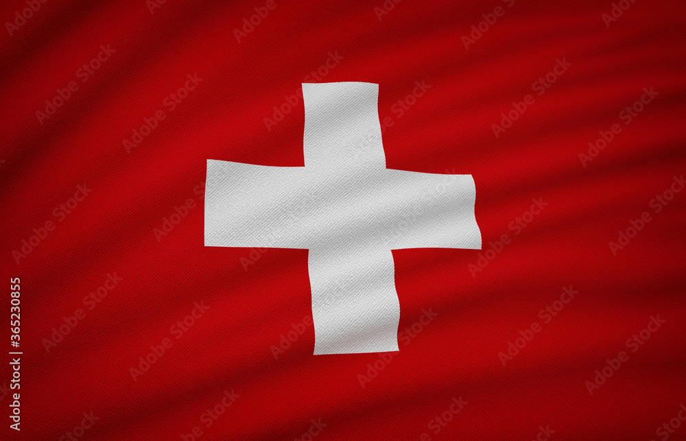 Switzerland Flag, Wavy Fabric Flag, 3D Render Switzerland Flag, Wavy Fabric Flag, 3D Render