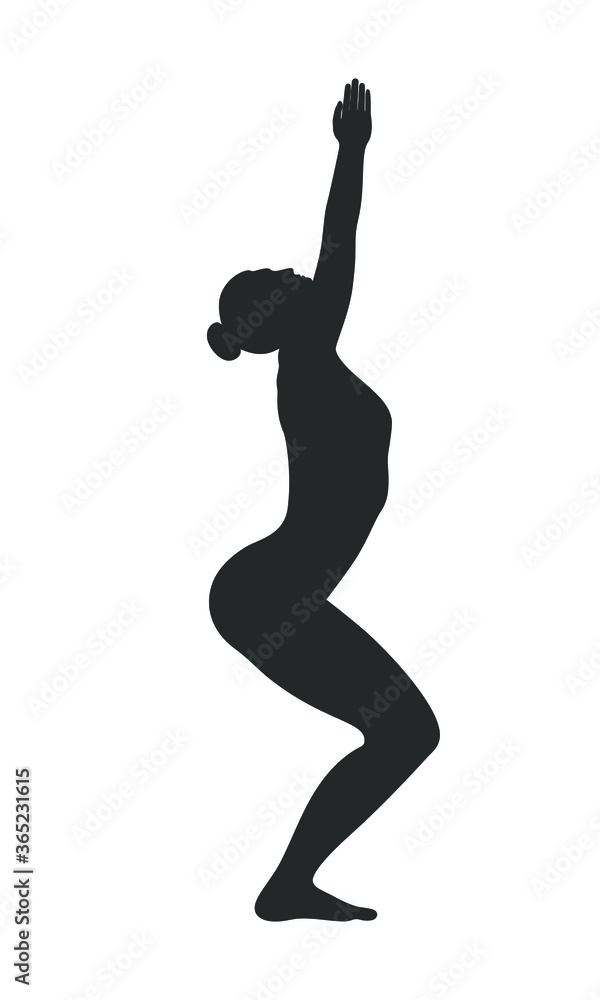 Woman in yoga pose graphic icon. Silhouette of a woman practicing yoga. Sign Isolated on the white background. Vector illustration Woman in yoga pose graphic icon. Silhouette of a woman practicing yoga. Sign Isolated on the white background. Vector illustration