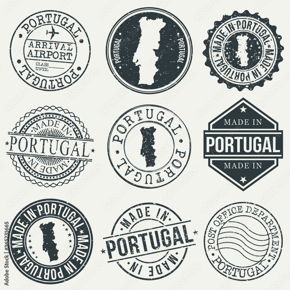 Obraz premium Portugal Set of Stamps. Travel Stamp. Made In Product. Design Seals Old Style Insignia.