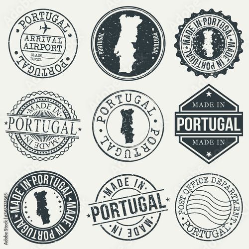 Portugal Set of Stamps. Travel Stamp. Made In Product. Design Seals Old Style Insignia.