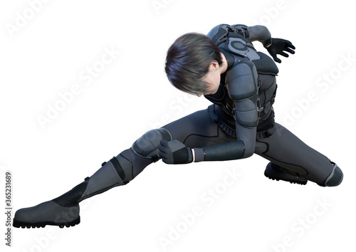 3D Rendering Female Sceince Fiction Fighter on White photo