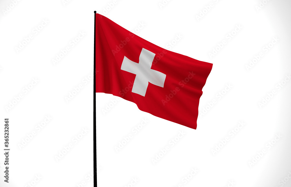 Switzerland Flag, Wavy Fabric Flag, 3D Render