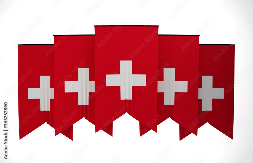 Obraz premium Switzerland Flag, Wavy Fabric Flag, 3D Render