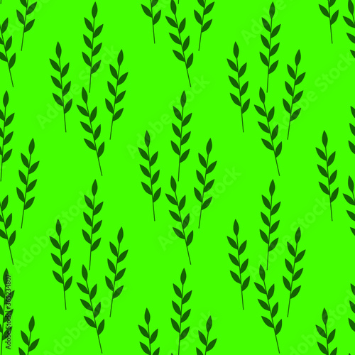 Light green seamless pattern with dark green sprigs