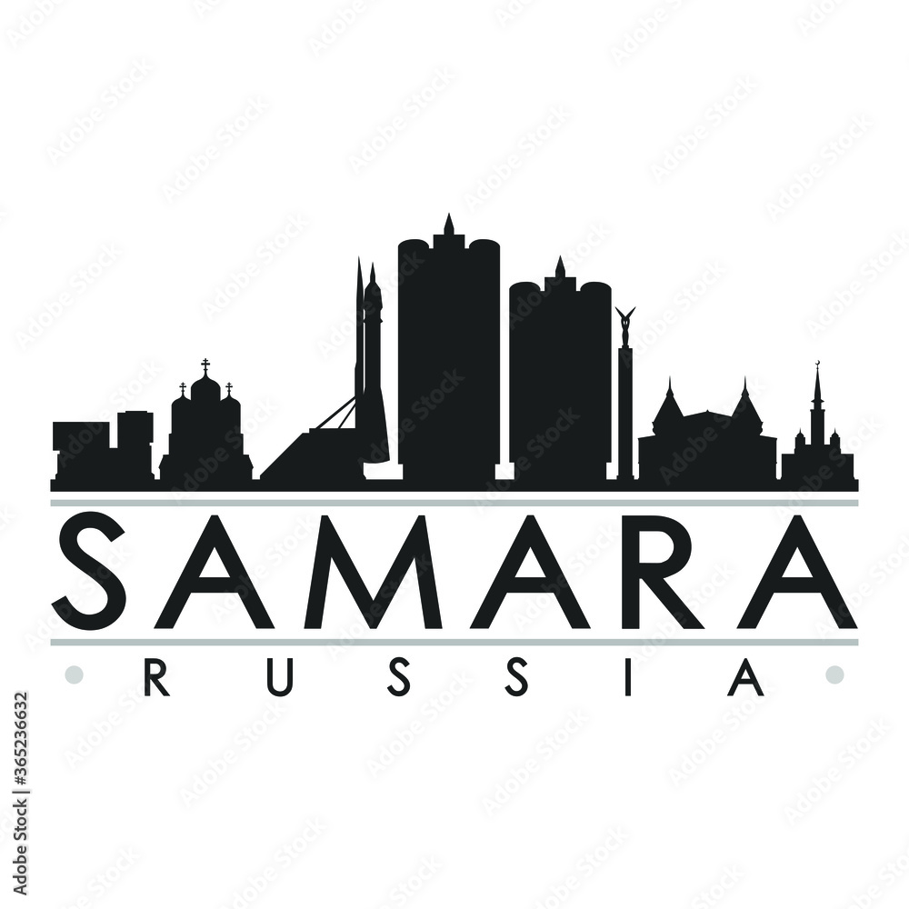 Samara Russia Skyline Silhouette Design City Vector Art Famous Buildings.