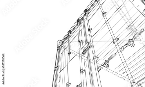 Cargo container. Wire-frame style