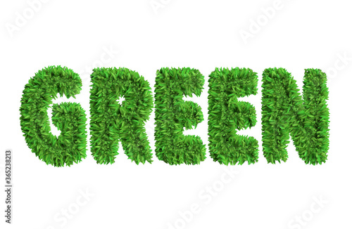 The picture of the grass that is read as GREEN isolated on white. Concept environmental, 3D render, include cLipping path