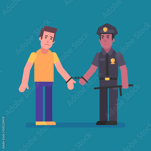 African American policeman arrested white man. Flat people