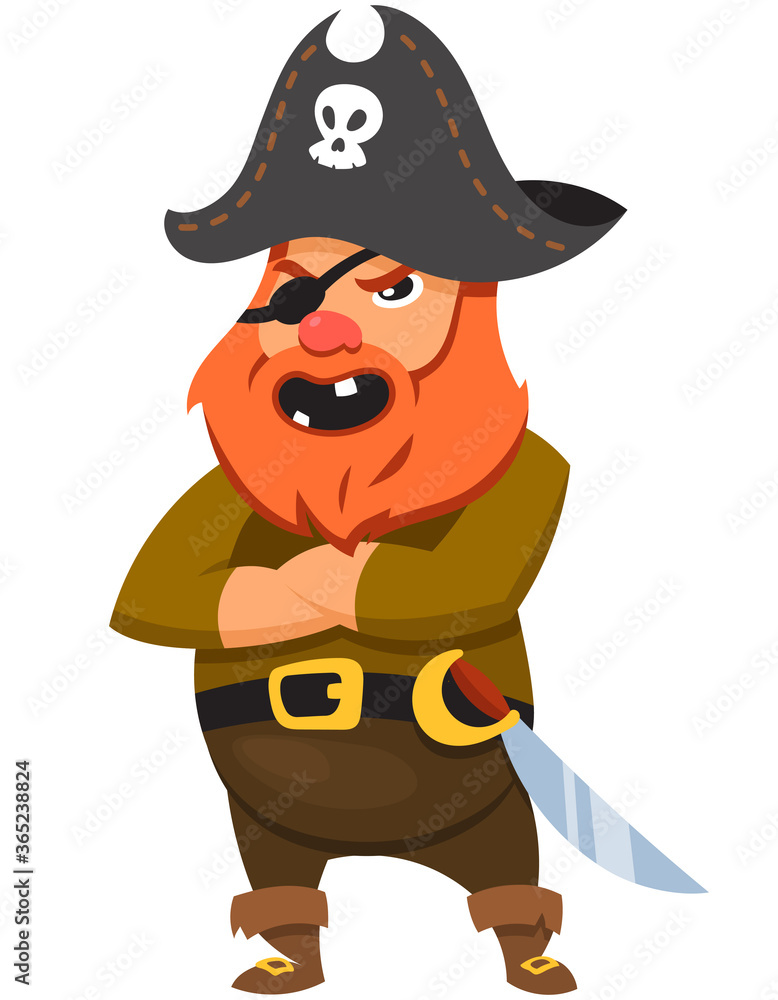 Pirate in cartoon style. Serious male character.