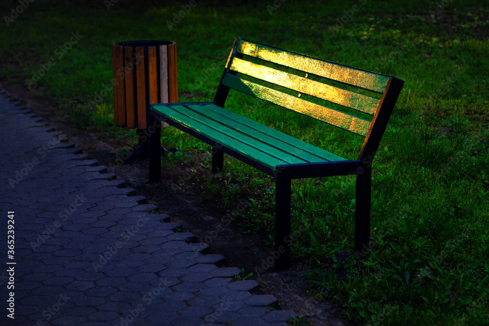 Empty Bench with Sunlight Reflection in the Park Empty Bench with Sunlight Reflection in the Park