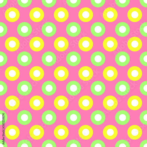 yellow and green circles with pink background seamless repeat pattern