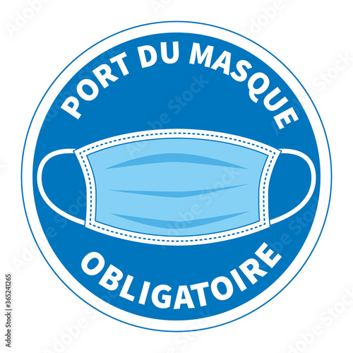 French face mask required illustration - Mandatory mask wearing pictogram icon symbol