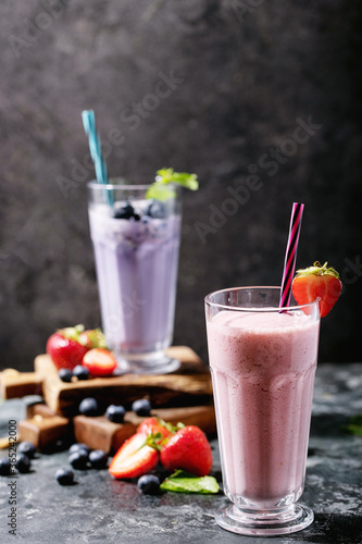 Fresh strawberry and blueberry milkshakes