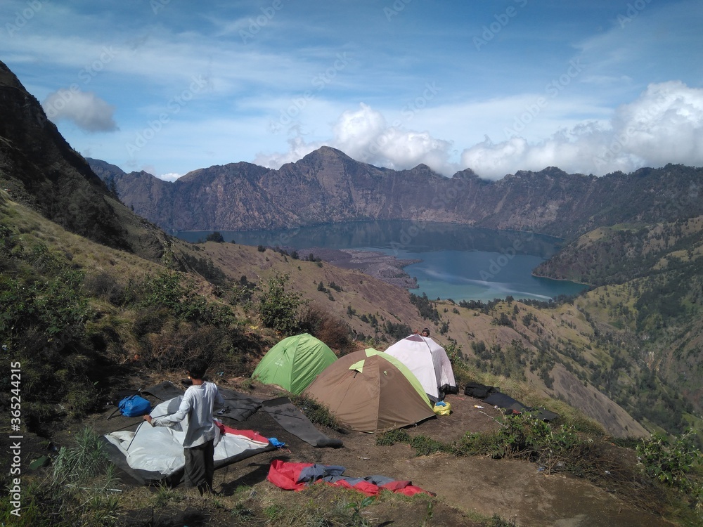 Lake in Mount Rinjani,  an active volcano in Indonesia on the island of Lombok.