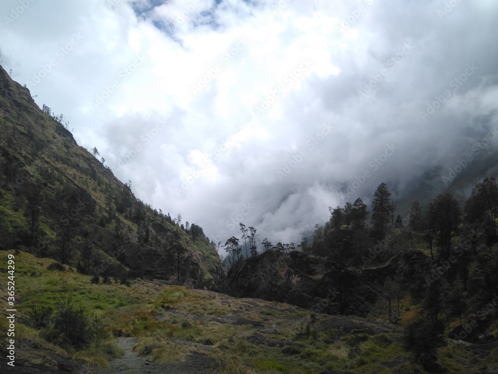 Lake in Mount Rinjani,  an active volcano in Indonesia on the island of Lombok.