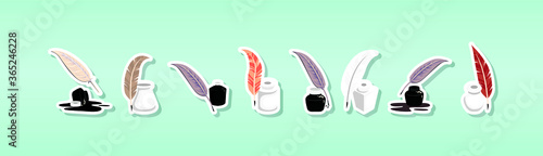 set of inkwell and feather pen logo template. stock vector illustration