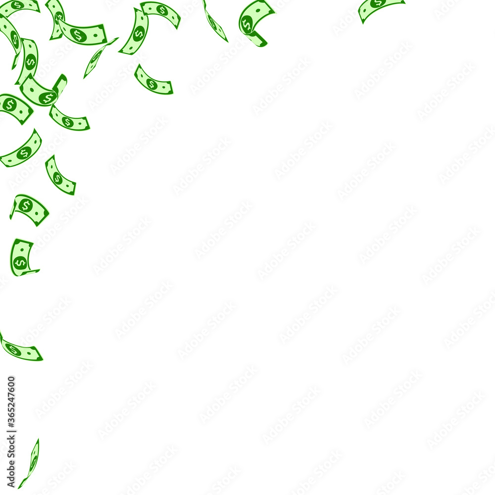 American dollar notes falling. Sparse USD bills on American dollar notes falling. Sparse USD bills on